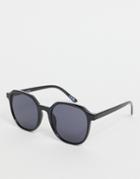 Asos Design Hexagon Round Sunglasses In Shiny Black