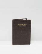 Asos Leather Passport Holder In Black Crocodile Effect - Brown