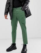 Asos Design Slim Cropped Cargo Pants In Khaki - Green