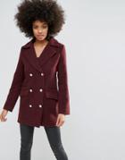 Missguided Burgundy Short Faux Wool Military Coat - Red