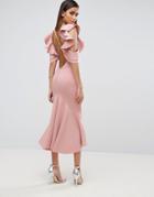 Asos Premium Scuba Extreme Pephem Midi Dress - Pink