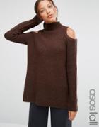 Asos Tall Sweater In Rib With Cold Shoulder - Brown