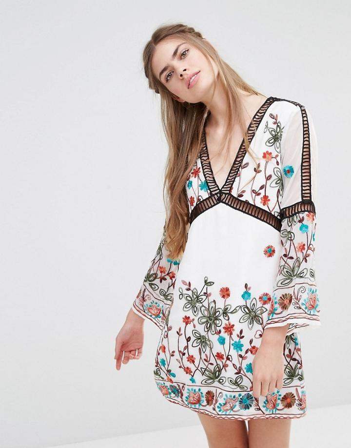 Endless Rose Embroidered Long Sleeve Dress - White Combo