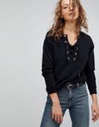 Lee Sweatshirt With Lace Up Detail - Black
