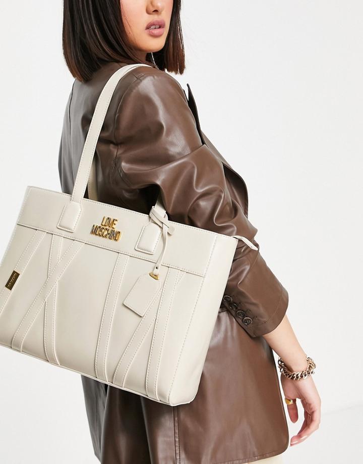 Love Moschino Strap Detail Tote Bag In Ivory-white