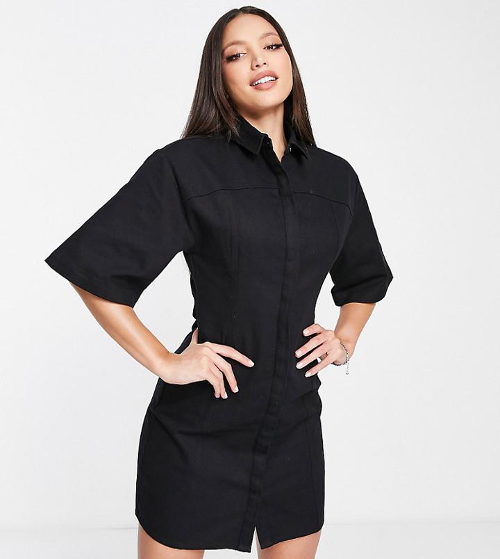 Asos Design Tall Twill Mini Shirt Dress In Black