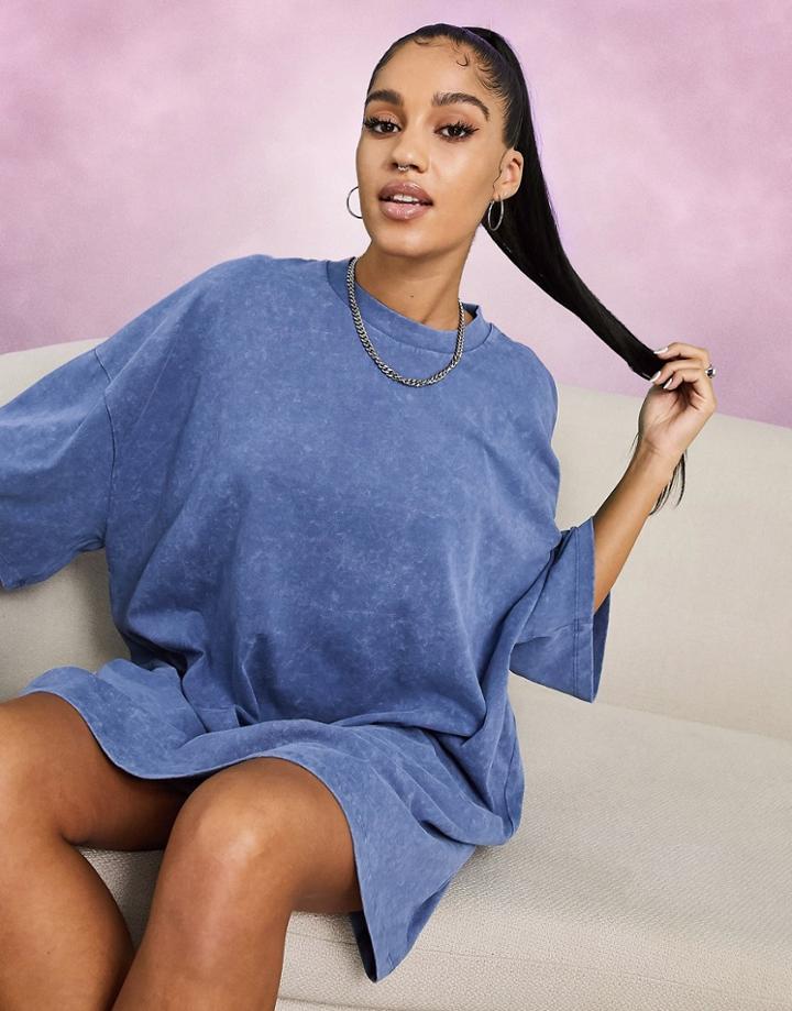 Asos Design Oversized T-shirt Dress In Denim Blue-blues