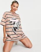 I Saw It First Oversized Motif T Shirt Dress In Pink Stripe