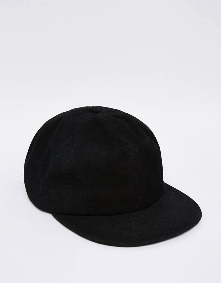 Asos Vintage Baseball Cap In Faux Suede - Black