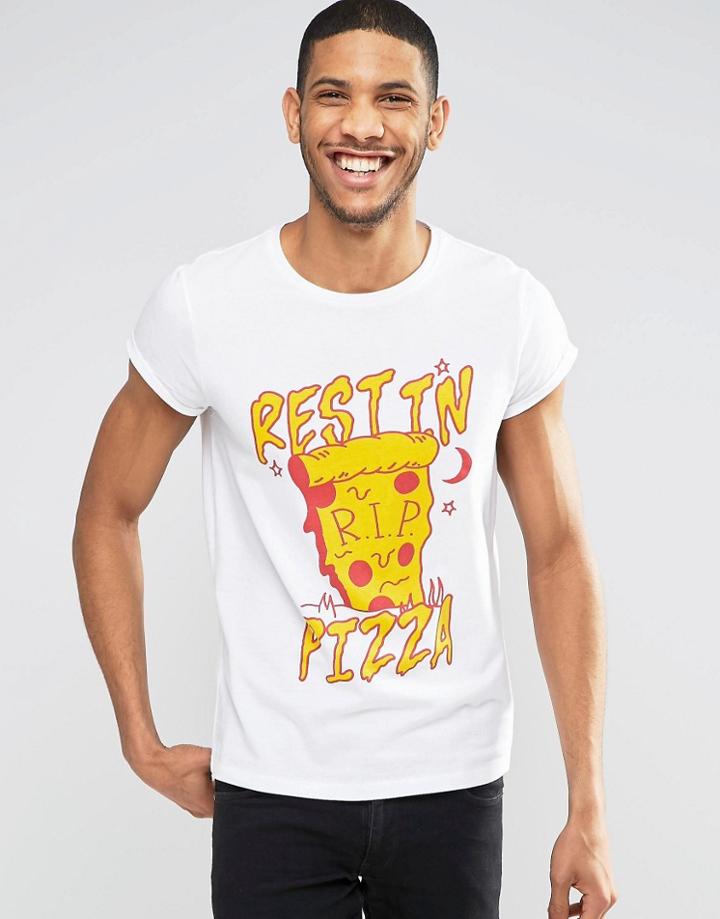 Asos T-shirt With Rest In Pizza Print - White