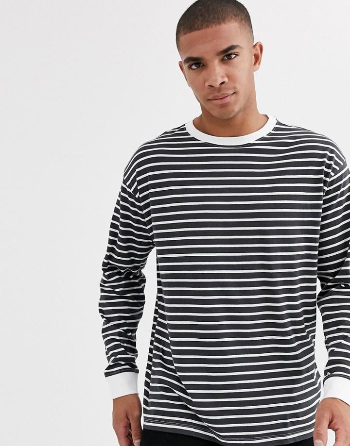New Look Long Sleeve Stripe T-shirt In Mono-gray