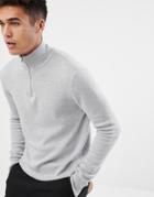 Asos Design Midweight Half Zip Sweater In Gray