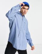 Topman Oversized Denim Shirt With Bungee Cord Detailing-blues