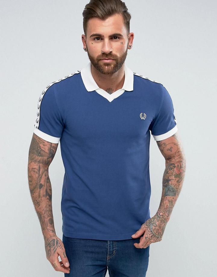 Fred Perry Sports Authentic Slim Fit Taped Pique Polo Shirt Blue - Blue