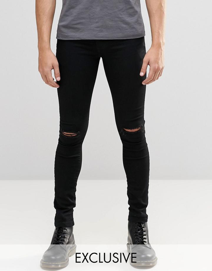 Brooklyn Supply Co Black Hunter Spray On Denim Jeans With Knee Slit - Black
