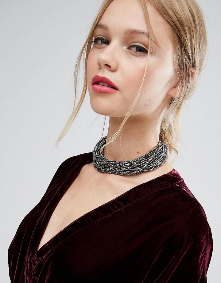 Asos Layered Bead Choker Necklace - Gray