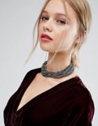 Asos Layered Bead Choker Necklace - Gray