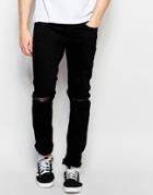 Jack & Jones Skinny Fit Jeans With Ripped Knees And Stretch - Black