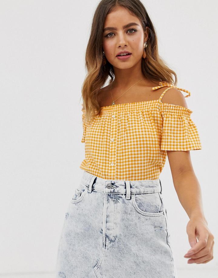 Bershka Tie Strap Cami In Yellow