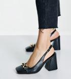 Asos Design Wide Fit Stable Snaffle Detail Slingback Heeled Shoes In Black