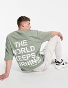 Asos Unrvlld Spply Oversized T-shirt With Logo Back Print & Layered Patch In Green