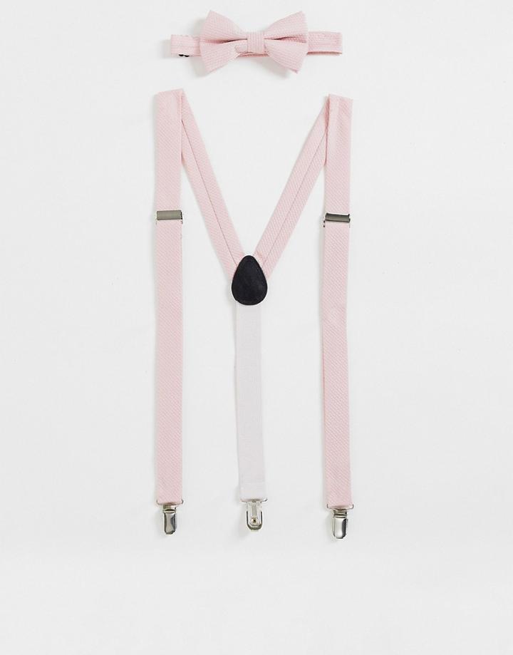 Noak Textured Bow Tie And Suspenders In Pink