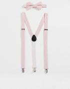 Noak Textured Bow Tie And Suspenders In Pink