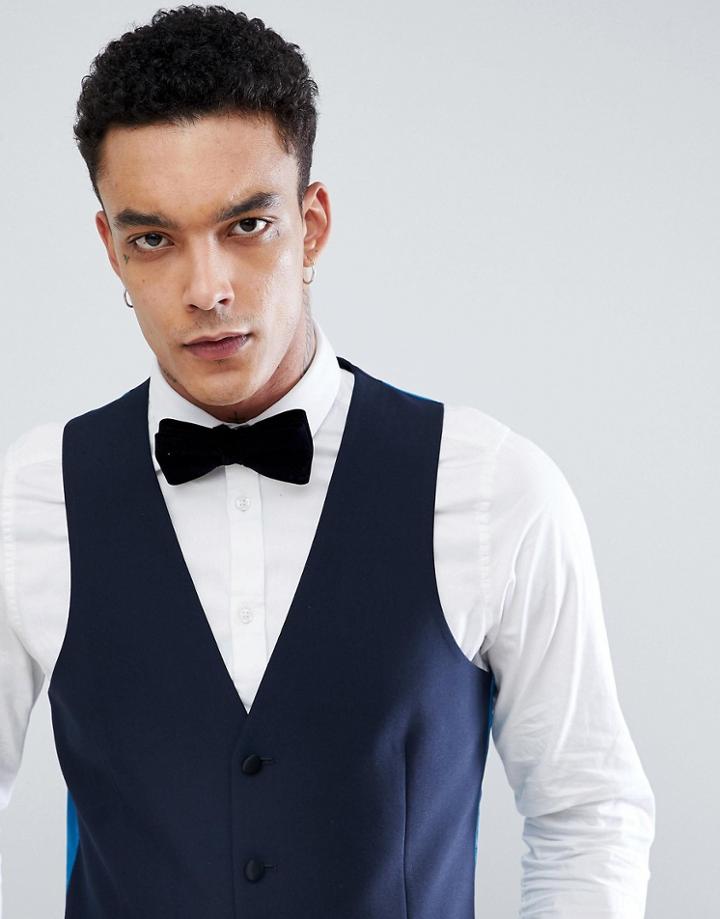 Harry Brown Plain Navy Skinny Tuxedo Vest - Navy