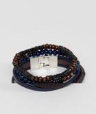Asos Leather And Bead Bracelet Pack In Black And Navy - Black