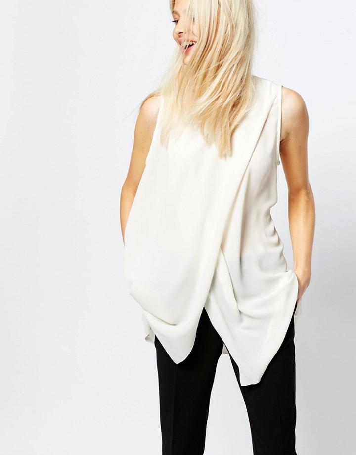 Monki Sleeveless Split Front Blouse - Off White