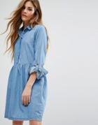Noisy May Pemplum Hem Denim Skater Dress - Blue
