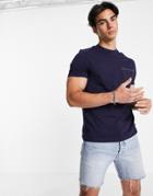 Asos Design T-shirt With Pocket With Contrast Stitching Detail In Navy-blues