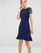 Little Mistress Shift Dress With Lace Sleeves - Navy