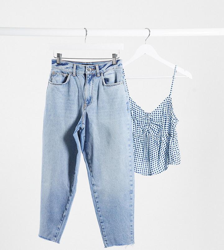 Asos Design Petite High Rise 'balloon' Boyfriend Jeans In Lightwash-blues