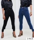 Asos Design Ridley Skinny Jeans 2 Pack In Black And Mid Blue Wash - Multi