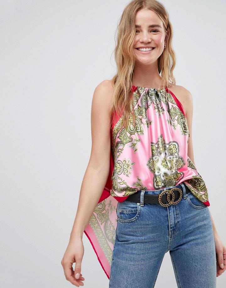 Asos Design Halter Cami In Scarf Print - Multi