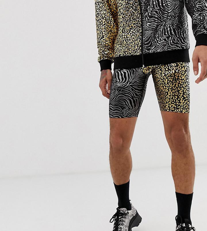 Reclaimed Vintage Festival Spliced Jersey Shorts In Metallic Animal-black