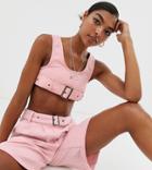One Above Another Ultra Crop Top In Vintage Wash Denim Two-piece-pink