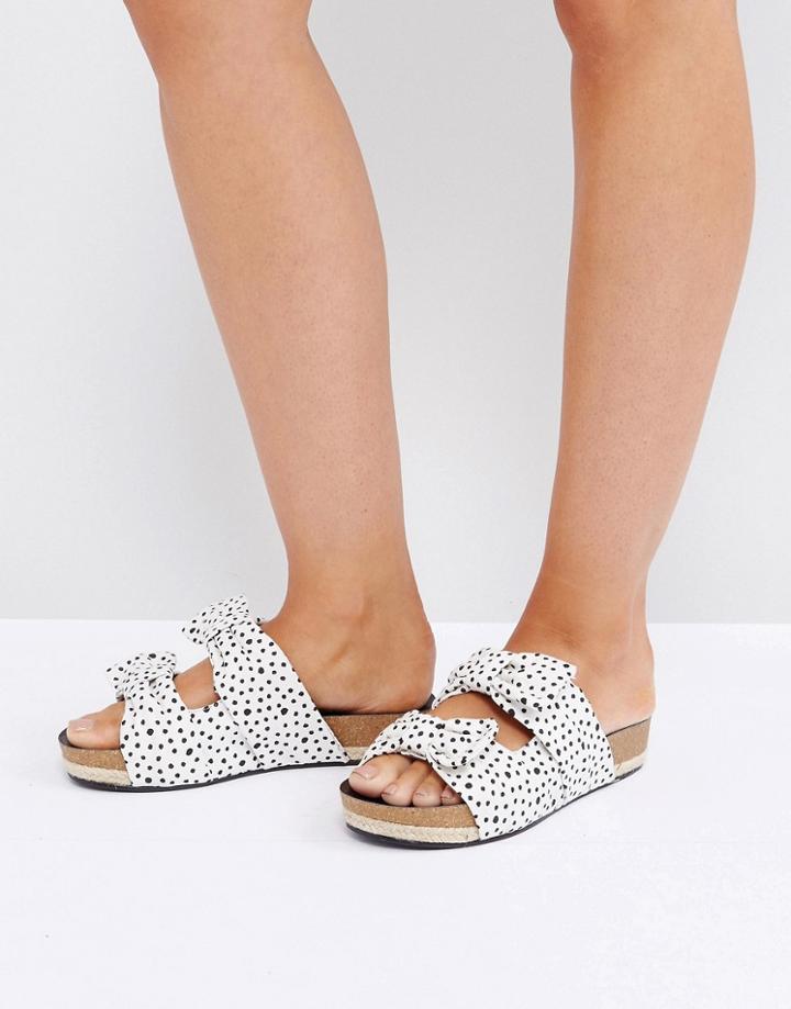 The March Bow Cream Spot Slide Chunky Flat Sandals - Cream