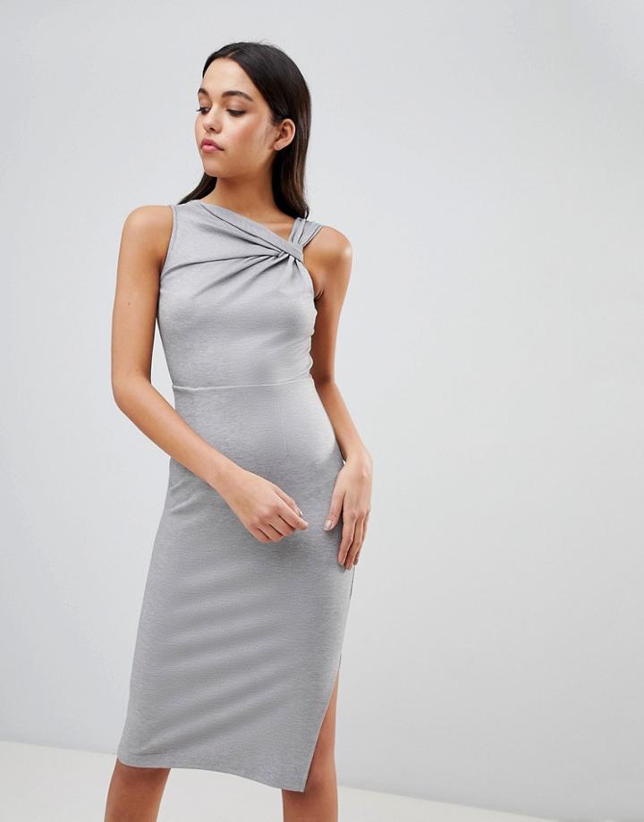 Asos Design Twist Detail Pencil Dress - Gray