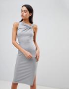 Asos Design Twist Detail Pencil Dress - Gray