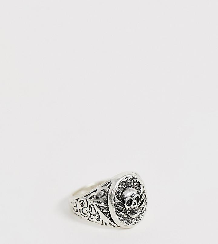 Reclaimed Vintage Inspired Signet Ring With Emboss And Skull Detail Exclusive At Asos - Silver