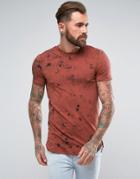 Asos Longline Muscle T-shirt With Curved Hem With Pigment Dye In Rust - Red