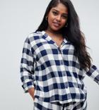 Asos Design Curve Mix & Match Gingham Shirt In 100% Modal-navy