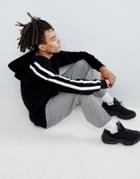 Mennace Hoodie In Black Velour With White Side Stripe - Black