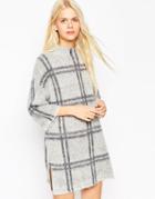 Asos Knit Dress In Brushed Check - Gray