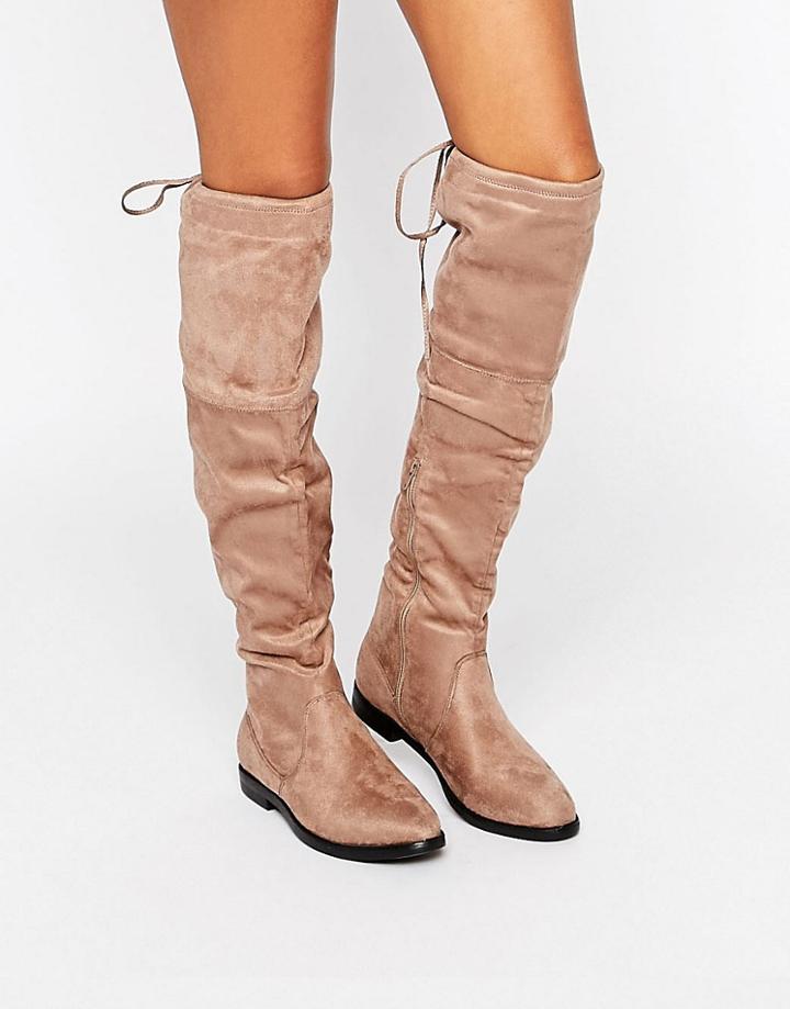 Truffle Collection Over The Knee Flat Boots - Beige