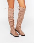 Truffle Collection Over The Knee Flat Boots - Beige