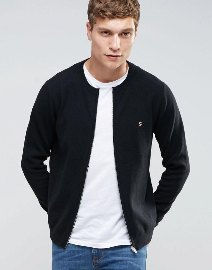 Farah Slim Zip Thru Knit Cardigan In Black - Black