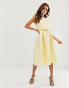 Asos Design Fold Back Crop Top Midi Prom Dress - Yellow
